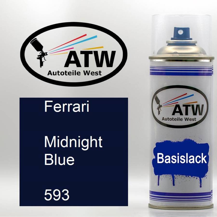 Ferrari, Midnight Blue, 593: 400ml Sprühdose, von ATW Autoteile West.
